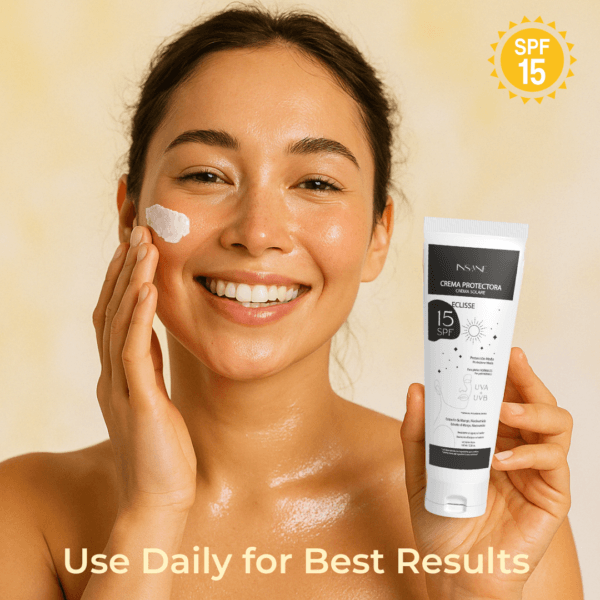 Woman smiling after applying mineral sunscreen