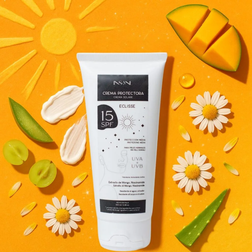 Insane Glow Mineral Sunscreen tube on beach sand background